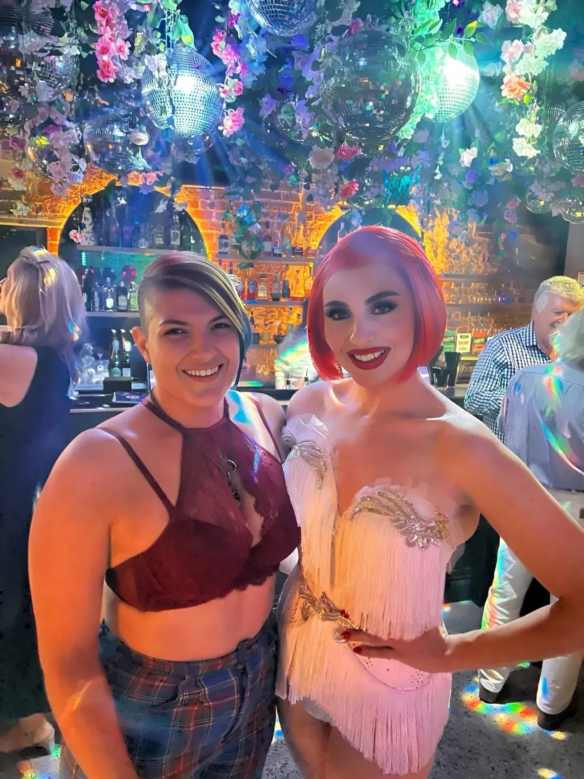 Burlesque performer with a guest at a Sydney event